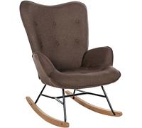 CLP Chaise A Bascule Sanka en Tissu I Fauteuil A Bascule avec Support en Métal I Fauteuil De Relaxation avec Patins en Bois | Couleur Marron
