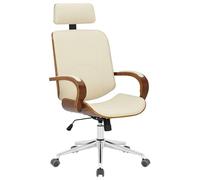 CLP Chaise de bureau Dayton – Similicuir, appui-tête, réglable, bascule, 150 kg, Noyer/Crème