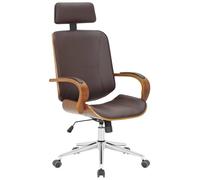 CLP Chaise de Bureau Dayton avec Appui-Tete, Fauteuil pivotant reglable en Hauteur en Similicuir, Fonction Bascule, Charge Jusqu a 150 kg, Couleur:Noyer/Marron