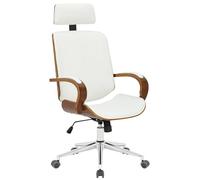 CLP Chaise de bureau Dayton, Similicuir, Appui-tête, Réglable en hauteur, 150kg, Noyer/Blanc