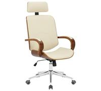 CLP Chaise de Bureau Dayton en Similicuir - Chaise pivotante avec appuie-tête, Fonction Bascule, réglage en Hauteur, Rotation à 360°, Couleur:Noyer/crème