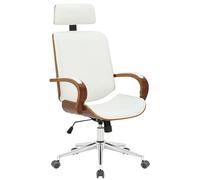 CLP Chaise de Bureau Dayton en Similicuir - Chaise pivotante avec appuie-tête, Fonction Bascule, réglage en Hauteur, Rotation à 360°, Couleur:Noyer/Blanc