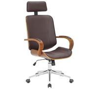 CLP Chaise De Bureau Dayton Revêtue De Similicuir I Chaise De Bureau avec Appui-Tête I Chaise Pivotante À 360°, Réglable en Hauteur, Couleur:Noyer/Marron