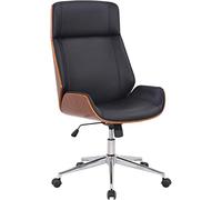 CLP Fauteuil de Bureau Varel avec Coque en Bois Et Revêtement Similicuir I Chaise De Bureau Dossier Assise Rembourrés I Piètement Métal, Couleur:Noyer/Noir