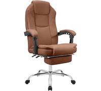 CLP Chaise de Bureau Ergonomique avec Repose-Pieds Castle, Chaise de Bureau rembourrée en Similicuir, pivotante et réglable en Hauteur, Couleur:Brun Clair