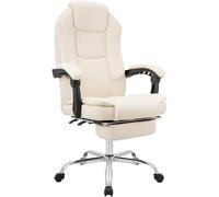 CLP Chaise de bureau Castle – Ergonomique, rembourrée similicuir avec repose-pieds, crème