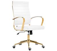 CLP Chaise De Bureau Ergonomique Havanna Similicuir I Chaise De Bureau Réglable en Hauteur avec Piètement Métallique Doré, Couleur:Blanc