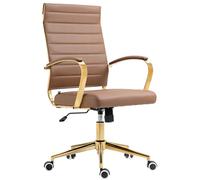 CLP Chaise De Bureau Ergonomique Havanna Similicuir I Chaise De Bureau Réglable en Hauteur avec Piètement Métallique Doré | Couleur Brun Clair