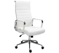 CLP Chaise De Bureau Kolumbus en Véritable Cuir I Fauteuil De Bureau Réglable en Hauteur Pivotant Piètement Mécanisme A Bascule Intégré, Couleur:Blanc