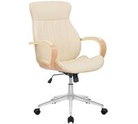 CLP Chaise de bureau Melilla - Ergonomique, réglable, pivotante, accoudoirs simili-cuir, Nature/crème