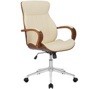 CLP Chaise de Bureau Ergonomique Melilla, réglable en Hauteur et pivotante, avec Dossier inclinable et accoudoirs en Simili-Cuir, Couleur:Noyer/crème