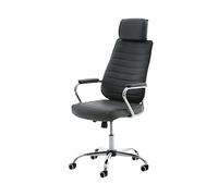 CLP Chaise de Bureau Ergonomique Rako, Réglable en Hauteur, Pivotante en Cuir Synthétique, Dossier avec Appui-tête, Accoudoirs Rembourrés, Couleur:Gris