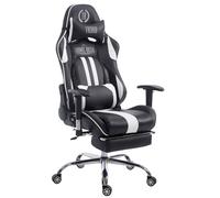 CLP Chaise de bureau gaming Limit similicuir châssis métallique réglable en hauteur et pivotant,noir/blanc avec repose-pieds
