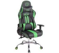 CLP Chaise de bureau Limit XM – Similicuir, massage, réglable, repose-pieds télescopique Noir/Vert