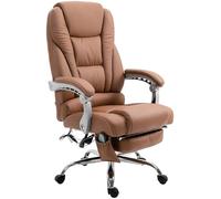 CLP Chaise De Bureau Pacific Simili Cuir I Fonction Massage I Ergonomique, Rotative À 360° avec Repose-Pieds I Réglable en Hauteur, Couleur:Brun Clair