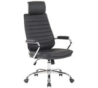 CLP Chaise De Bureau Rako en véritable Cuir I Hauteur Réglable Et Siège Pivotant I Accoudoirs I Piètement Métal Chromé Couleur:Noir