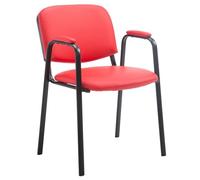 CLP Chaise de Conférence Empilable Ken Pro avec Accoudoirs Rembourrés Similicuir, Piétement Métallique Noir Stable jusqu'à 150kg, Couleur:Rouge