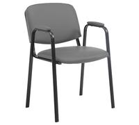 CLP Chaise de conférence Ken Pro – empilable, accoudoirs similicuir, piétement métal noir, gris