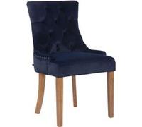 CLP Chaise de salle à manger Aberdeen en Velours avec Piètement en bois d'hévéa , Bleu/Antique clair Bleu G