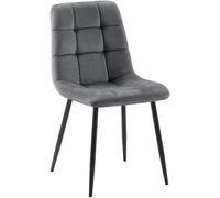 Chaise de Salle à Manger Antibes en Velours et Pieds en métal noir , Gris foncé
