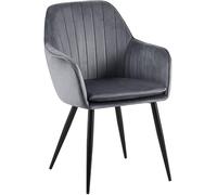 CLP Chaise de Salle à Manger Cheryl Velours, Fauteuil Confortable avec Structure Robuste, capacité de Charge Max. 150 kg, Couleur:Gris foncé, Couleur du Cadre:Noir