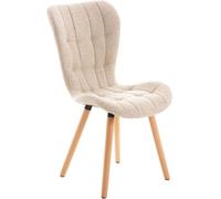 CLP Chaise de salle à manger ELDA - Rembourrée en tissu, piètement en hêtre massif, crème