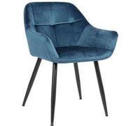 CLP Chaise De Salle A Manger Emia en Velours I Siège Retro avec Accoudoirs I Piètement en Métal Noir I Boutons décoratifs Chics, Couleur:Bleu, Matériel:Velours