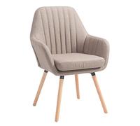 CLP Chaise Florian – salle à manger, tissu, siège rembourré, accoudoirs, Taupe, cadre Natura