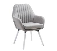 CLP Chaise De Salle A Manger Florian en Tissu I Siège Rembourrés I Chaise Visiteur avec Design Retro Et Accoudoirs Pieds en Bois, Couleur:Gris, Couleur du Cadre:Blanc