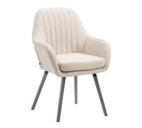 CLP Chaise De Salle A Manger Florian en Tissu I Siège Rembourrés I Chaise Visiteur avec Design Retro Et Accoudoirs Pieds en Bois, Couleur:crème, Couleur du Cadre:Gris