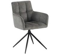 CLP Chaise de salle à manger Jonah, fauteuil pivotant avec accoudoirs, rotation automatique 180°, revêtement tissu facile d'entretien, Couleur:gris foncé