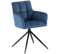 CLP Chaise de salle à manger Jonah, fauteuil pivotant avec accoudoirs, rotation automatique 180°, revêtement tissu facile d'entretien, Couleur:bleu foncé