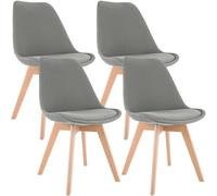 CLP Lot de 4 chaises de salle à manger Linares – Tissu velours, structure bois, gris clair