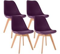 CLP Lot de 4 chaises de salle à manger Linares – Velours Violet – Structure en bois