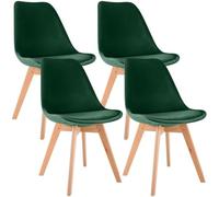 CLP Lot de 4 chaises de salle à manger Linares – Velours, structure en bois – Vert