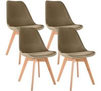 CLP Lot de 4 chaises de salle à manger Linares – Velours, aspect cuir, structure bois – Marron
