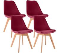 CLP Chaise de Salle à Manger Lot de 4 Linares, Assise rembourrée, Dossier, Structure Bois hêtre, Patins de Protection Couleur:Rouge;Matériel:Velours