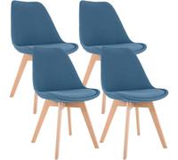 CLP Chaise de Salle à Manger Lot de 4 Linares, Assise rembourrée, Dossier, Structure Bois hêtre, Patins de Protection Couleur:Bleu;Matériel:Tissu