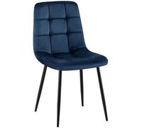 CLP Chaise de Salle a Manger rembourree Antibes, Chaise de Cuisine en Velours avec Dossier et Pied Metal Noir, Charge Max 150 kg, Couleur:Bleu foncé