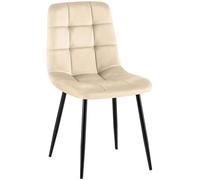 CLP Chaise de Salle a Manger rembourree Antibes, Chaise de Cuisine en Velours avec Dossier et Pied Metal Noir, Charge Max 150 kg, Couleur:Blanc crème