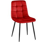 CLP Chaise de salle à manger Antibes rembourrée en velours, pied métal noir, 150 kg, rouge