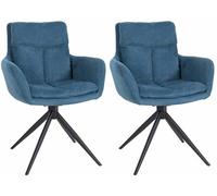 CLP Chaise de Salle à Manger Set de 2 pivotantes Vilas Tissu, Fauteuil pivotant à 180° avec accoudoirs et Dossier, avec Protections de Sol, Couleur:Bleu