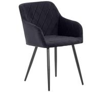 CLP Chaise De Salle A Manger Shila en Tissu Ou VeloursI Chaise Retro avec Accoudoirs I Piètement en Métal Noir, Couleur:Noir, Matériel:Velours