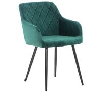 CLP Chaise De Salle A Manger Shila en Tissu Ou VeloursI Chaise Retro avec Accoudoirs I Piètement en Métal Noir, Couleur:Vert, Matériel:Velours