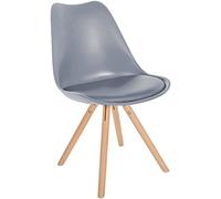 CLP Chaise De Salle A Manger Sofia avec Coque en Plastique I Assise Rembourrée en Similicuir I Pieds Bois I Dossier, Couleur:Gris, Couleur du Cadre:Natura (Ronde)