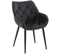 CLP Chaise De Salle A Manger Tanna en Velours I Chaise Retro avec Accoudoirs I Piètement en Métal Noir I Boutons décoratifs Chics, Couleur:Noir