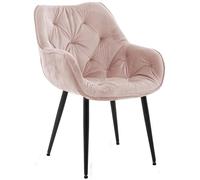 CLP Chaise De Salle A Manger Tanna en Velours I Chaise Retro avec Accoudoirs I Piètement en Métal Noir I Boutons décoratifs Chics, Couleur:Rose