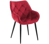 CLP Chaise De Salle A Manger Tanna en Velours I Chaise Retro avec Accoudoirs I Piètement en Métal Noir I Boutons décoratifs Chics, Couleur:Rouge