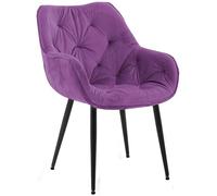 CLP Chaise De Salle A Manger Tanna en Velours I Chaise Retro avec Accoudoirs I Piètement en Métal Noir I Boutons décoratifs Chics, Couleur:Violet