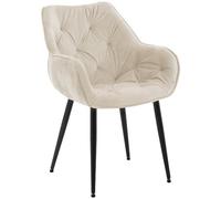 CLP Chaise De Salle A Manger Tanna en Velours I Chaise Retro avec Accoudoirs I Piètement en Métal Noir I Boutons décoratifs Chics, Couleur:crème